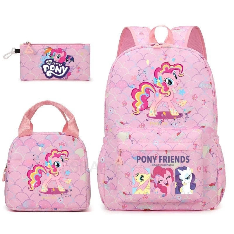 Juego de 3 mochilas My Little Pony para niños, mochila escolar para niñas, mochila escolar para adolescentes, mochila arcoíris para mujeres