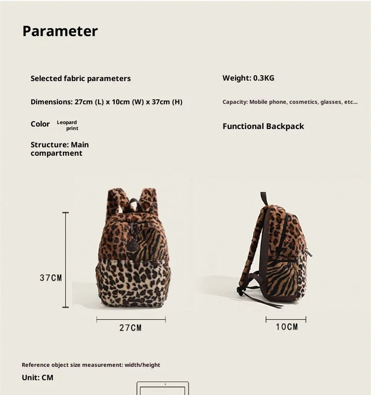 Mochila con estampado de leopardo, mochila de cabina de avión a la moda, bolso escolar de gran capacidad, bolsas suaves de felpa versátiles, Mochilas para Mujer 2025