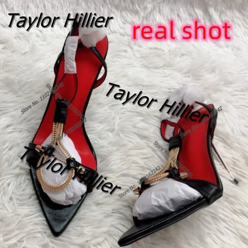 Sandalias de tacón alto de Punta abierta para mujer, zapatos de gladiador decorativos de Metal, Stilettos, fiesta, banquete, talla grande de 12cm