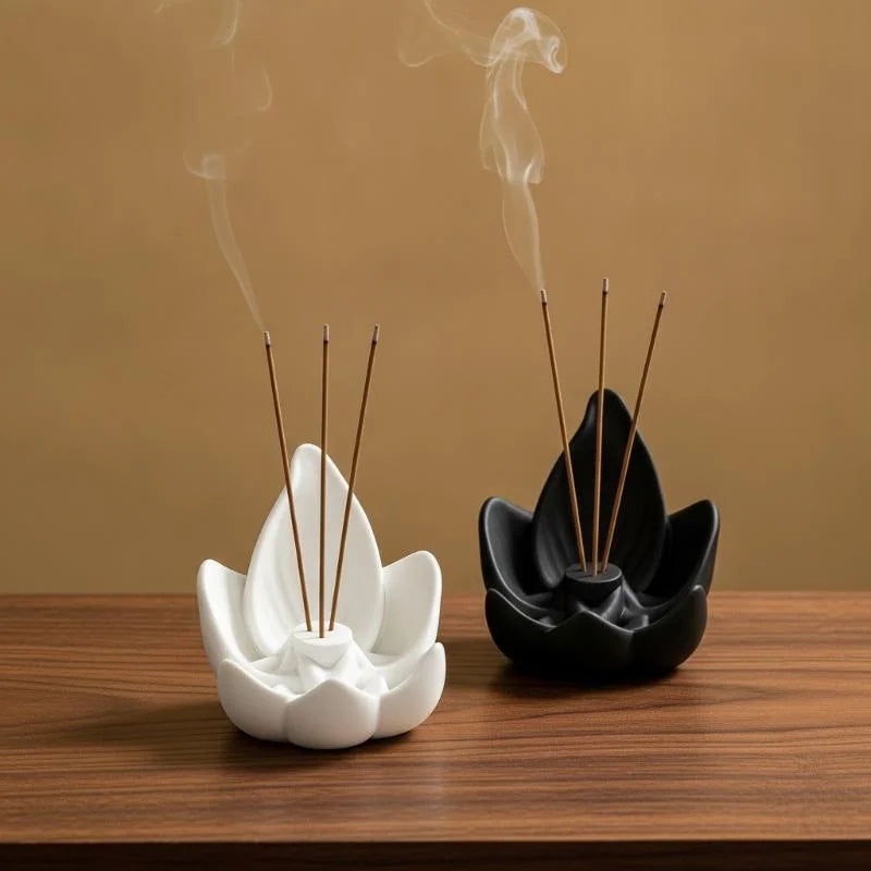 Porta incienso creativo en forma de loto, un artículo decorativo para el hogar que ayuda a regular las emociones y purificar el aire, facilitando el sueño.