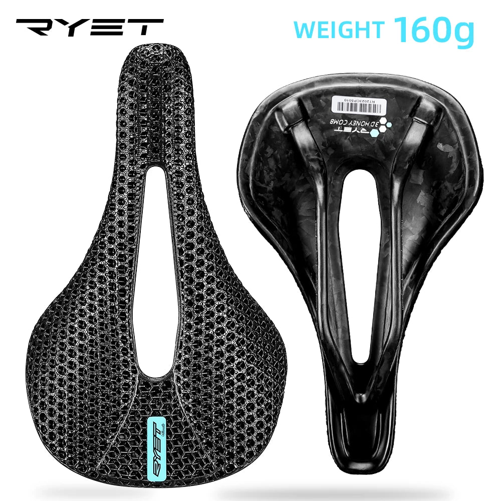 RYET-sillín de carbono para bicicleta con estampado 3D, 140mm, 142mm, superligero, para carreras de montaña, EVA, cojín para asiento de bicicleta, pieza de asiento para ciclismo