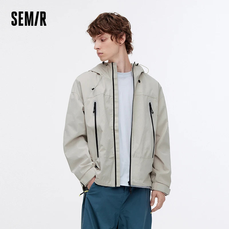 Chaqueta Semir para hombre, deporte al aire libre, holgada, con capucha, malla de retales, Top texturizado de otoño 2025, chaquetas de ropa para hombre