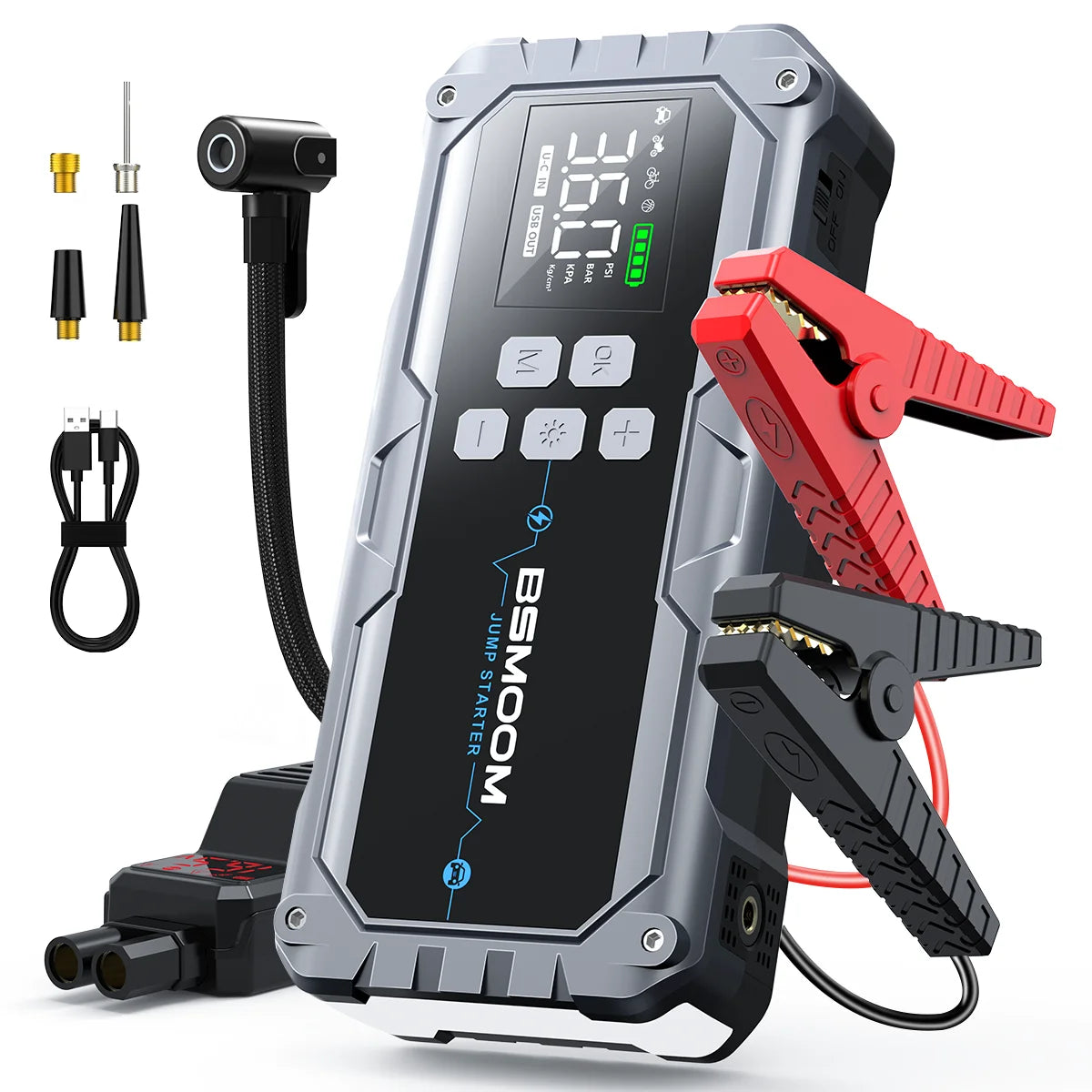 Arrancador de Coches con Compresor de Aire, Pantalla LCD, 21800mAh, Cargador Portátil, Dispositivo de Arranque de Batería de Coche de 6000A, Cargador de Batería para Coche de 12V (Todo Gasolina/10L Diésel), Arranque Rápi