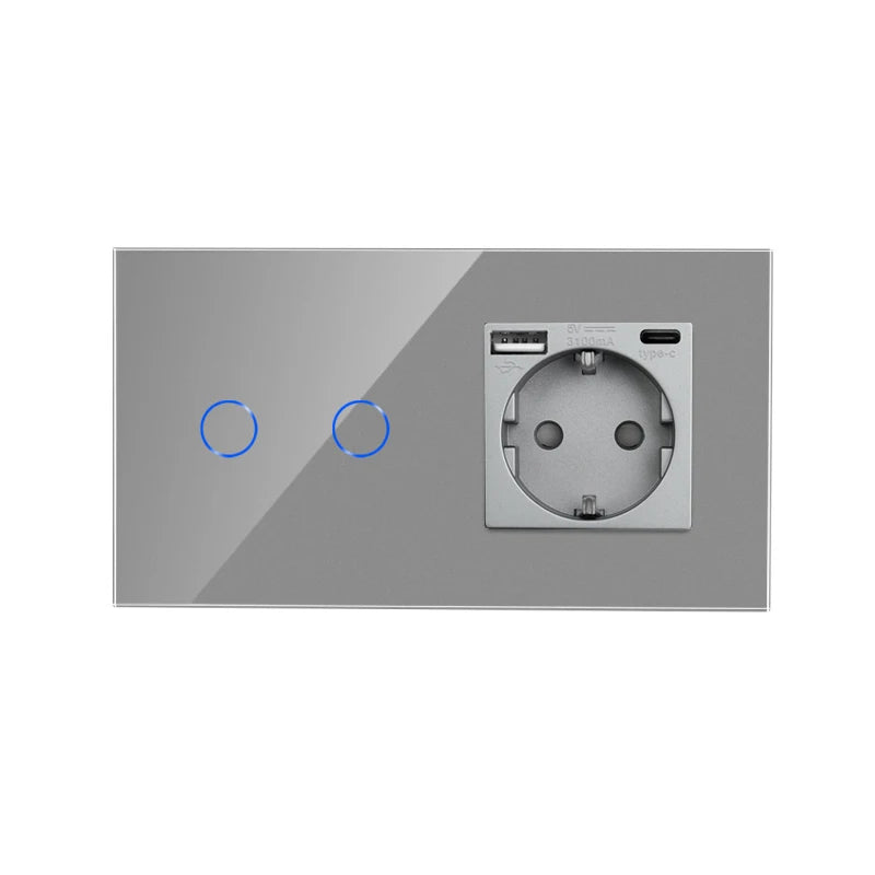 Bingoelec-interruptor de luz inteligente gris y enchufe de pared WiFi con Panel de cristal, interruptores con enchufes para mejorar el hogar
