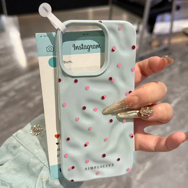 Funda de teléfono con textura de lunares de amor para iPhone 15 16 17 Pro Max, fundas para iPhone 13 14 12 11 Pro 16 Plus 17 Air, funda a prueba de golpes