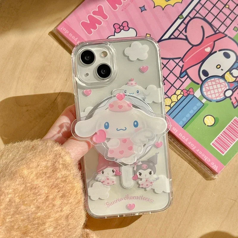 Sanrio Hello Kitty Melody Kuromi soporte magnético Magsafe funda de teléfono con carga inalámbrica para iPhone 16 15 14 13 12 11 Pro Max