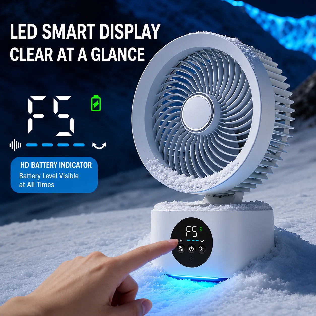 Ventilador Portátil de Pared con Control Remoto, Ventilador Eléctrico Plegable Recargable por USB con Luz Nocturna y Control por Voz Inteligente