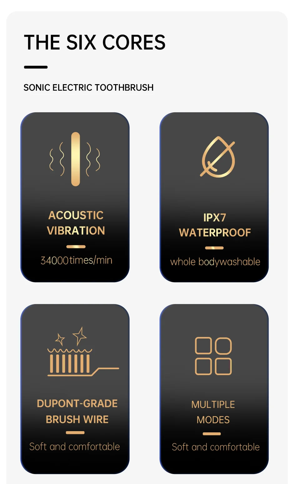 Jianpai-cepillo de dientes eléctrico para adulto, dispositivo acústico clásico, color blanco y negro, modo de 5 engranajes, carga USB, resistente al agua IPX7
