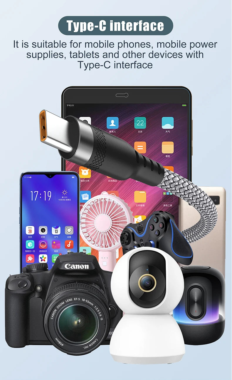 Cable de carga USB tipo C 6A para Huawei USB C extendido 1m 2m 3m 5m Cable de 8 metros para Xiaomi Vivo Leeco OnePlus Oppo