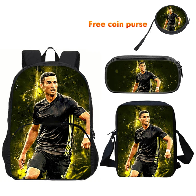 Ronaldo-Juego de 3 uds. De mochila deportiva, bolso de hombro, estuche para lápices, mochila CR, bolsas para libros de estrella de fútbol para niños y niñas, el mejor regalo