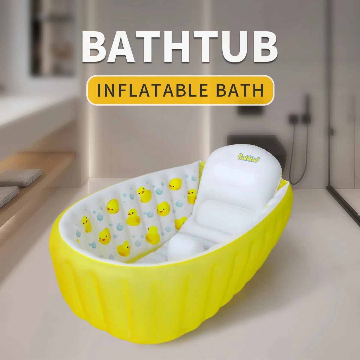 Piscina de bañera inflable para sentarse, bañera portátil antideslizante para bebés y niños de 0 a 6 meses, amarillo