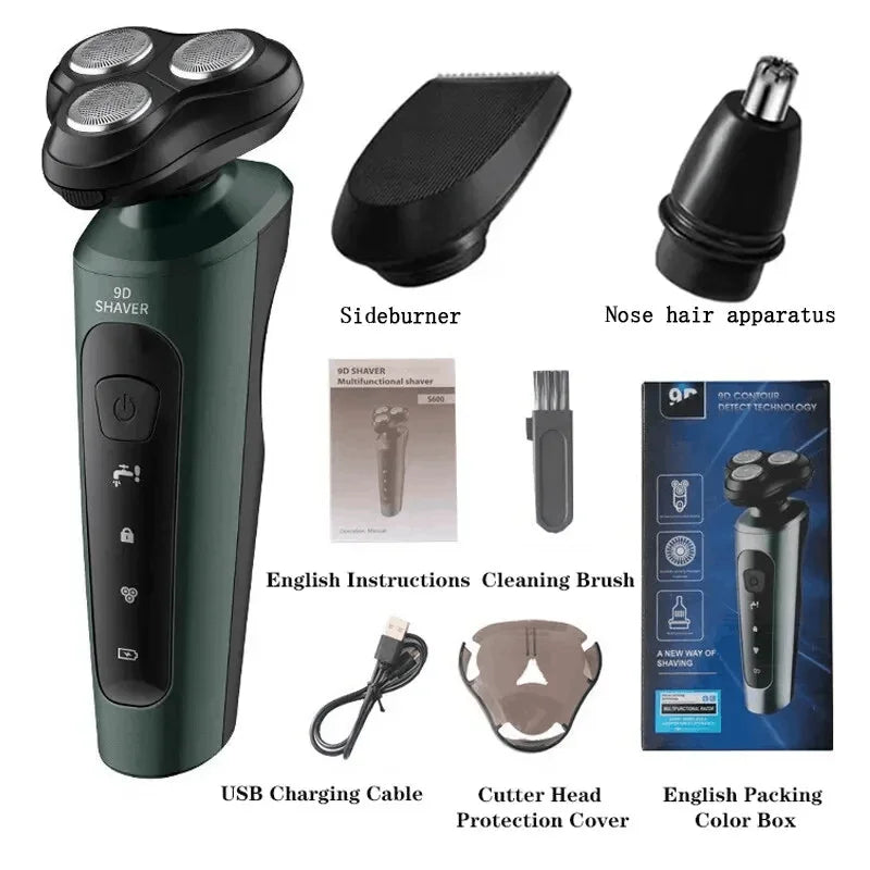Afeitadoras eléctricas para hombres, maquinilla de afeitar eléctrica resistente al agua, uso en seco y húmedo, máquina de afeitar rotativa con batería recargable