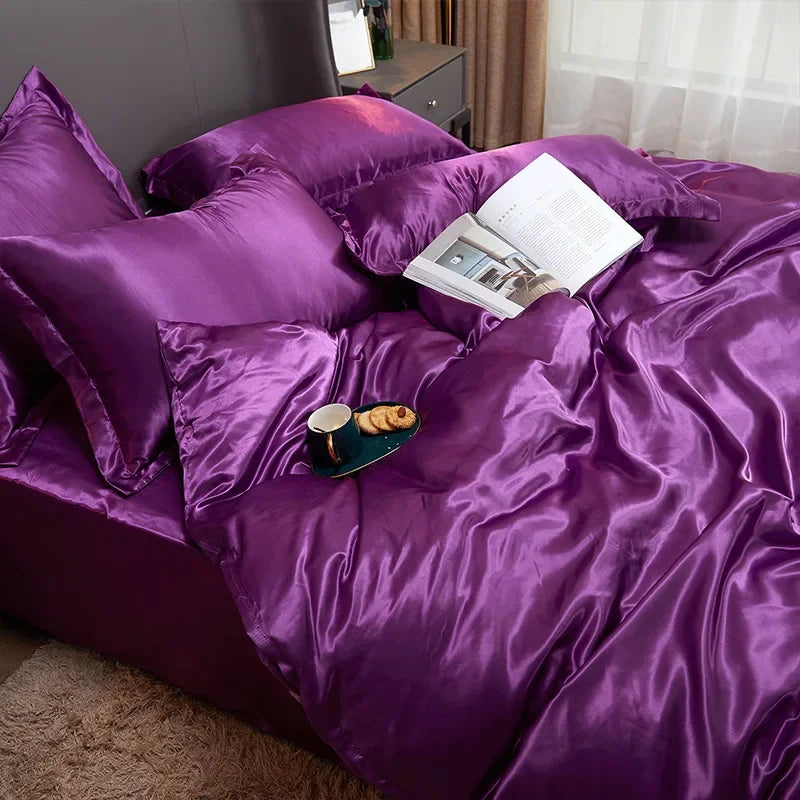 100% juegos de cama de seda pura, funda de edredón de alta gama, funda nórdica, sábanas, fundas de almohada, 4 Uds., juegos de ropa de cama de lujo Natural