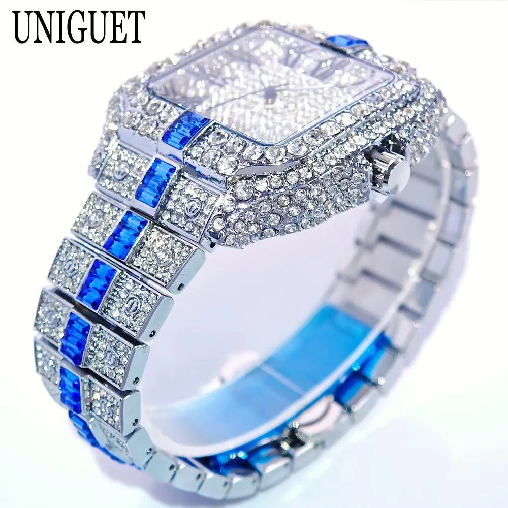 Reloj de pulsera de cuarzo cuadrado para hombre, joyería ostentosa de Hip Hop, marca UNIGUET, joyería ostentosa, moda novedosa, envío directo