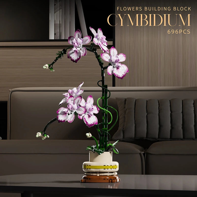 Orquídea creativa Cymbidium flores eternas planta en maceta bloques de construcción simulación Phalaenopsis DIY ladrillos juguetes regalo de San Valentín