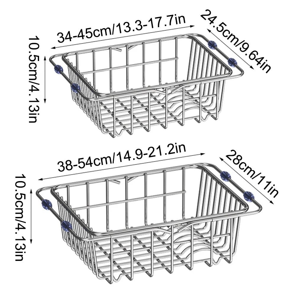 Rejilla de drenaje telescópica de acero inoxidable para fregadero, estante organizador antideslizante para secado de platos, cocina, baño, encimera, para uso doméstico