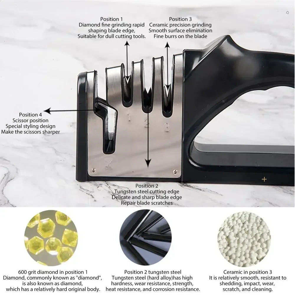 Afilador de cuchillos de cocina de 4 segmentos, Base antideslizante portátil multifuncional, accesorios de utensilios de cocina para el hogar