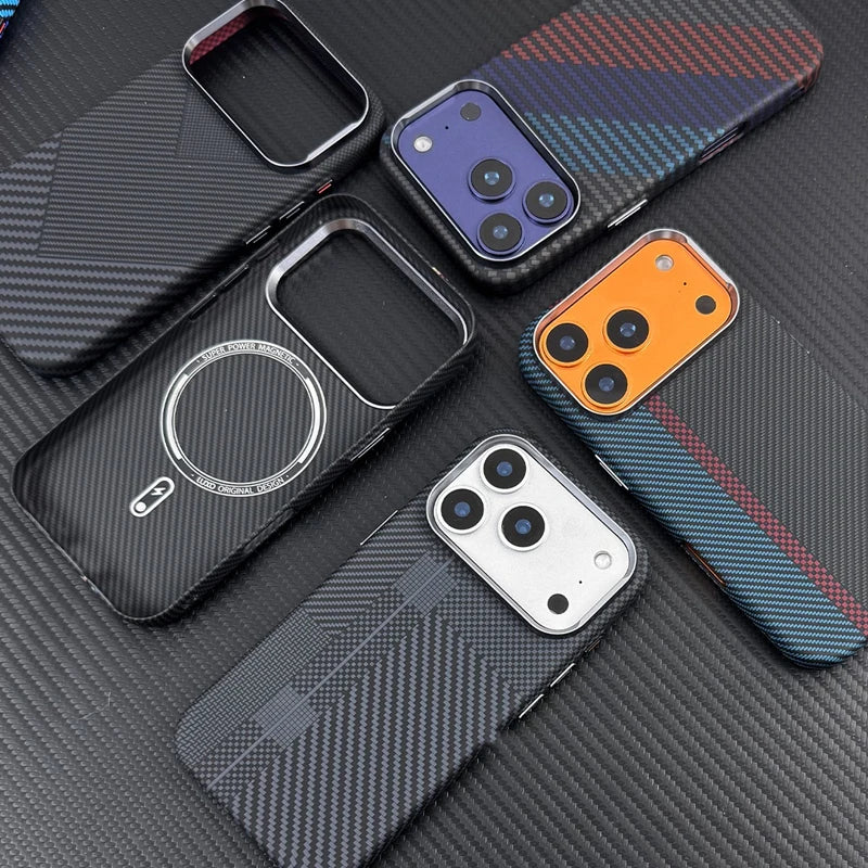 Funda Magnética con Textura de Fibra de Carbono para iPhone 17, 17 Pro Max, 16 Pro, 15, 14, 13, Ultrafina, con Lente de Aleación, Carga Inalámbrica, Carcasa Rígida