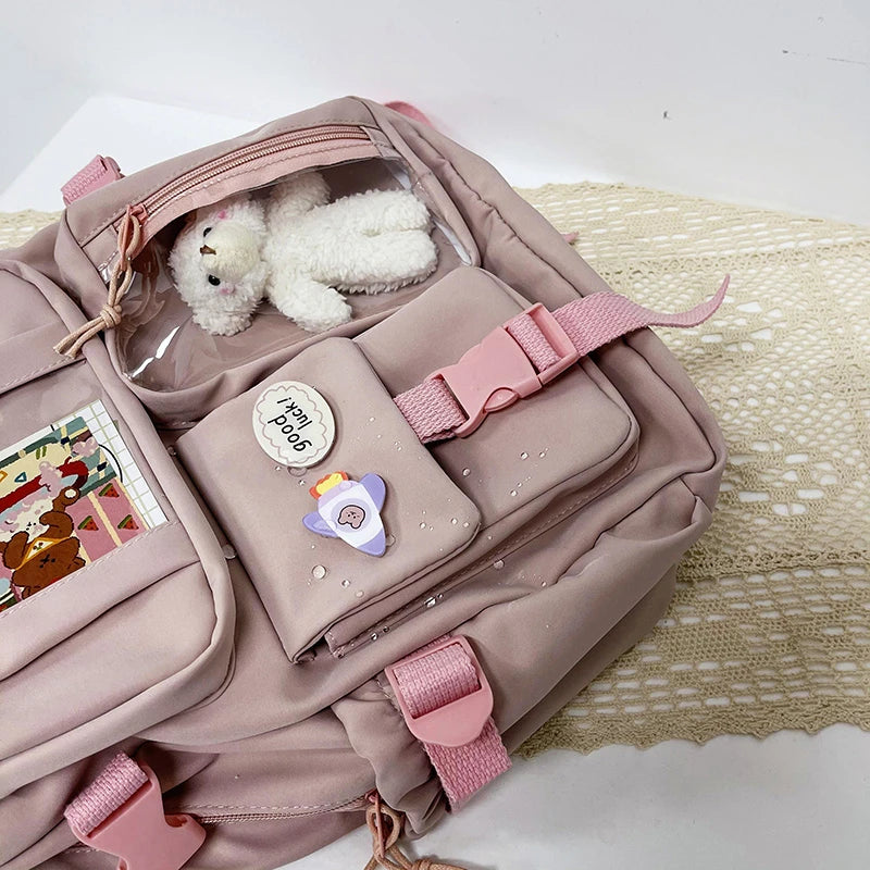 Mochilas bonitas para mujer, mochila escolar de nailon con múltiples bolsillos impermeable para estudiantes y niñas, mochila Kawaii para ordenador portátil, Mochilas