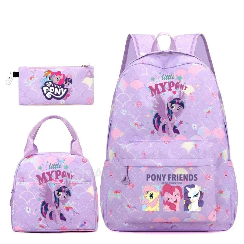 Juego de 3 mochilas My Little Pony para niños, mochila escolar para niñas, mochila escolar para adolescentes, mochila arcoíris para mujeres