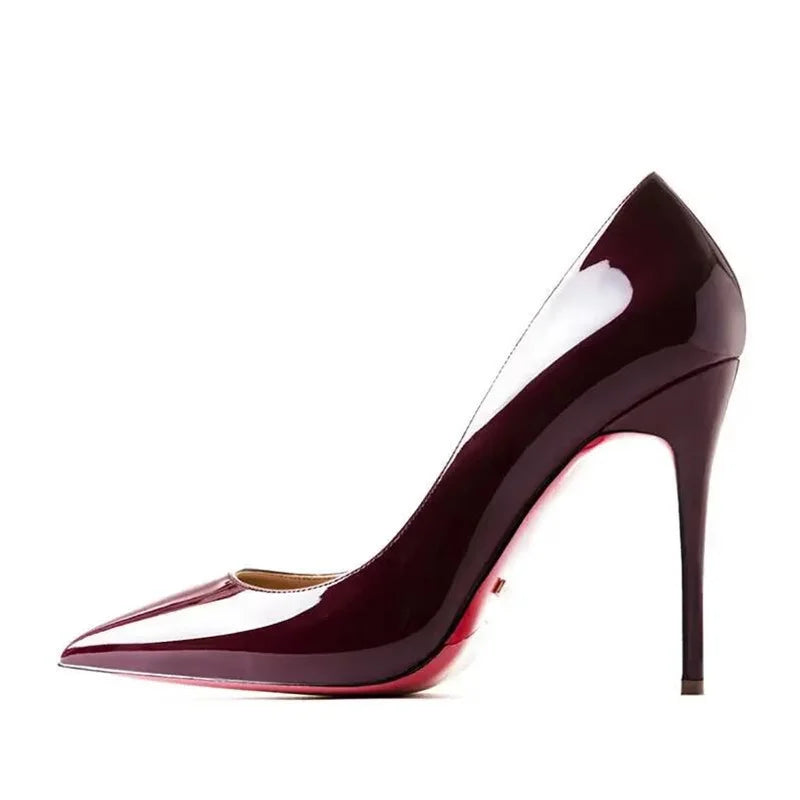 Zapatos de Tacón Alto para Fiesta de Boda, Tallas Grandes 35-44, Zapatos Rojos Nude Sexys con Suela de Goma, Punta Puntiaguda, Zapatos de Tacón Bajo para Mujer