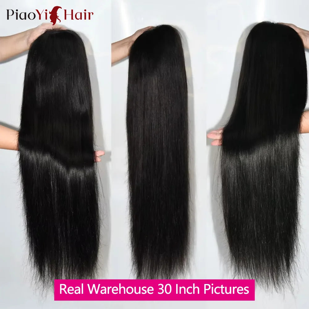 Peluca de cabello humano con encaje Frontal HD 13X6 de 30 pulgadas, peluca Frontal de encaje transparente HD recta, cabello humano brasileño de 210% de densidad