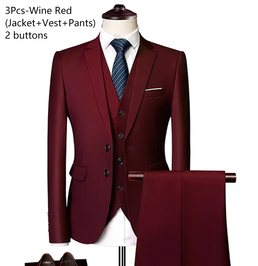 Trajes para hombre, conjunto de 3 piezas, moda elegante para boda, chaquetas completas clásicas, chaleco, pantalones, Blazers, traje Formal 2025