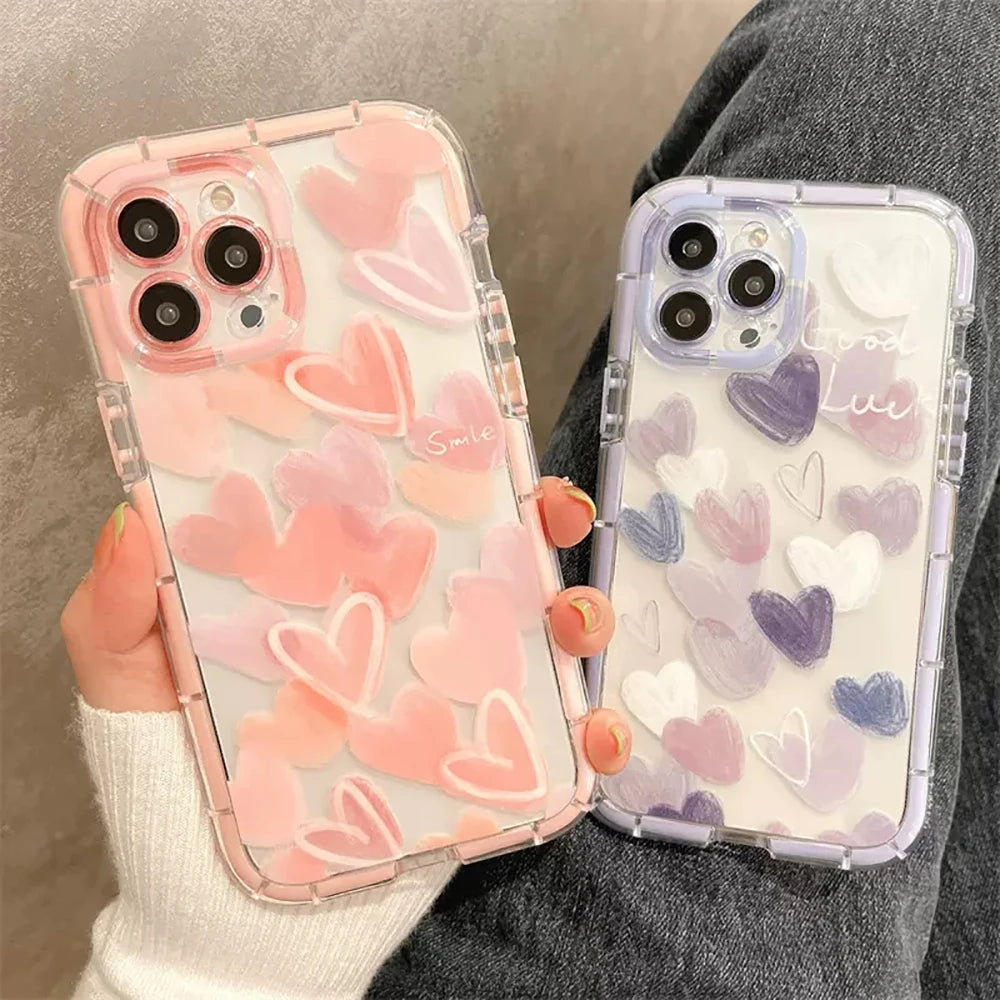 Fundas de teléfono transparentes para iPhone 13, Funda para iPhone 17 Air 16e 15 16 12 11 14 13 Pro Max, Funda de silicona suave con corazón de amor a prueba de golpes