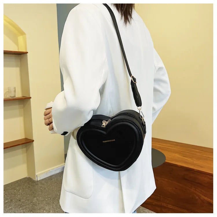 Bolsos cruzados con forma de corazón para mujer, bolso de hombro de cuero Pu sólido, bolsos casuales para mujer, bolsos de diseñador para mujer, nuevo