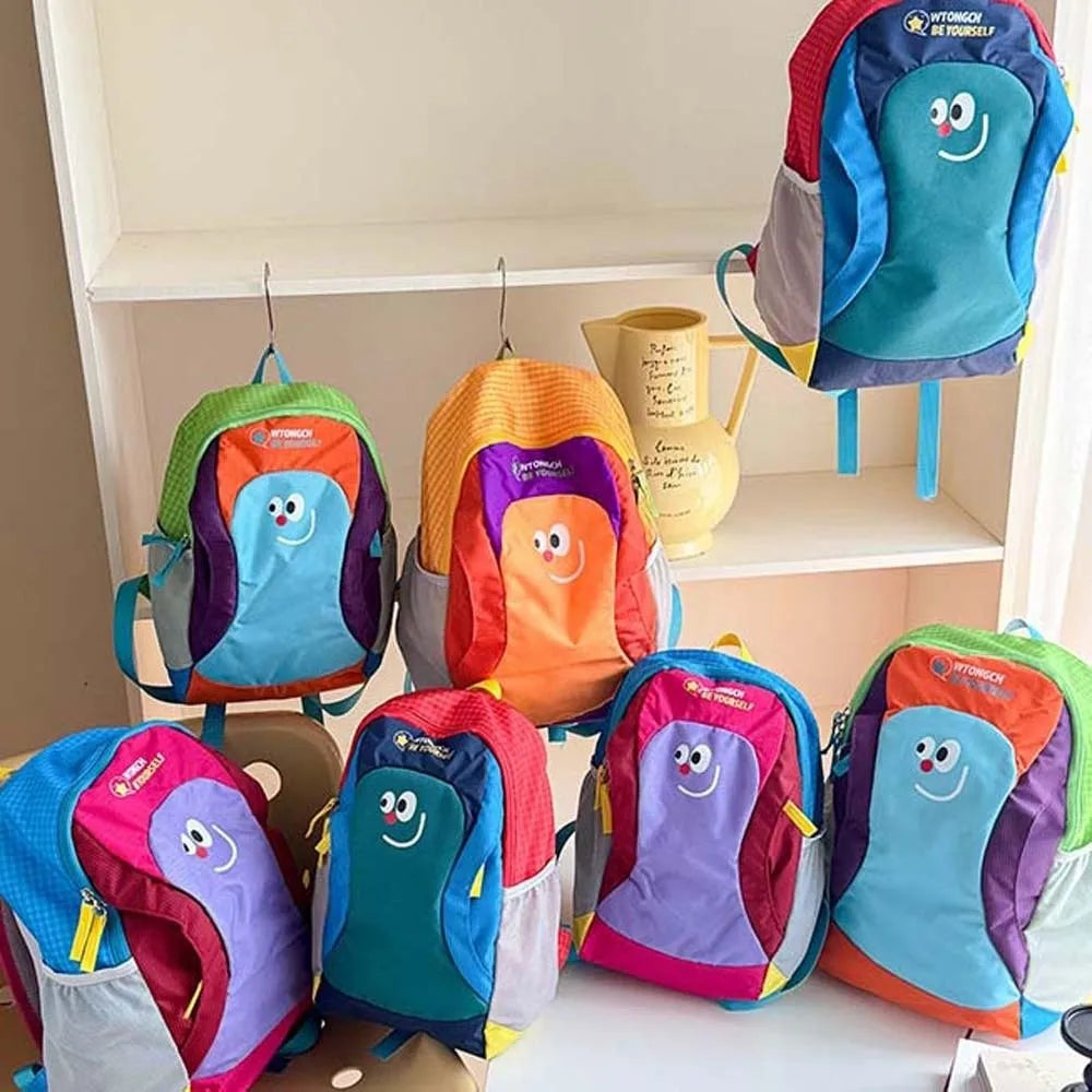 Mochila de tela Oxford para niños, mochila ergonómica con dibujos animados para guardería, mochila ligera y duradera con bloques de color para estudiantes