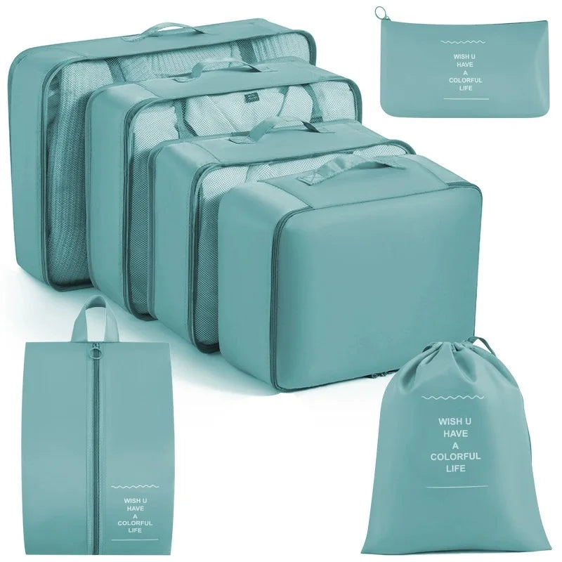 Juego de 7/8/9 piezas de bolsas de almacenamiento de viaje, artículos de tocador digitales, zapatos, bolsa organizadora de ropa, maleta, bolsa ordenada para ropa, juego de cubos de embalaje