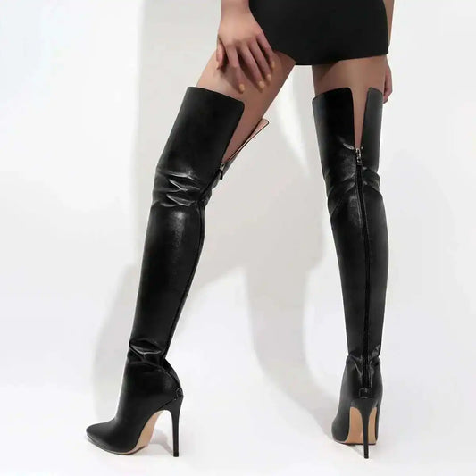 Botas de Mujer Talla Grande 40-46, Tacón Alto de 11 cm, Botas por Encima de la Rodilla, Cierre Trasero con Cremallera, Botas de Moda con Personalidad 2026