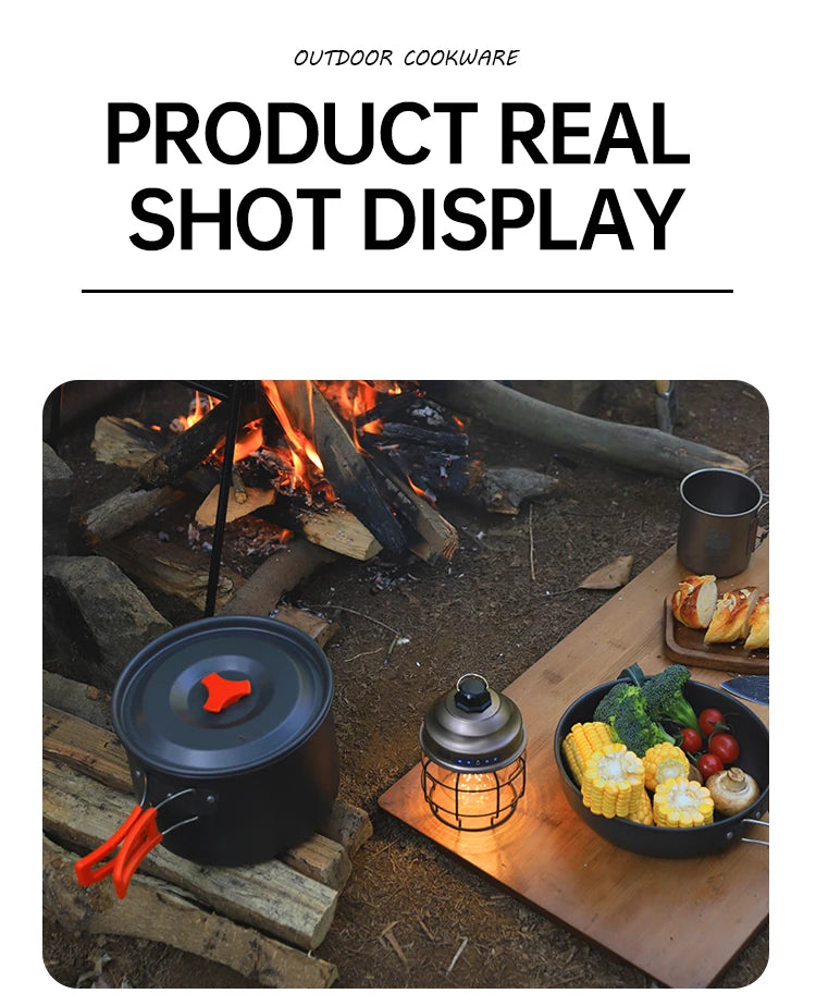 Juego de Cocina para Acampar, Juego de Utensilios de Cocina para Exteriores, Utensilios de Cocina Portátiles de Aluminio, Ollas, Tazones, Hervidores, Equipo para Picnic y Senderismo