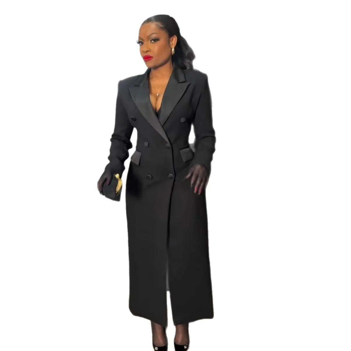 CM.YAYA moda mujer OL trabajo doble botonadura con muescas manga larga Maxi vestido primavera Sexy noche elegante fiesta calle vestidos largos