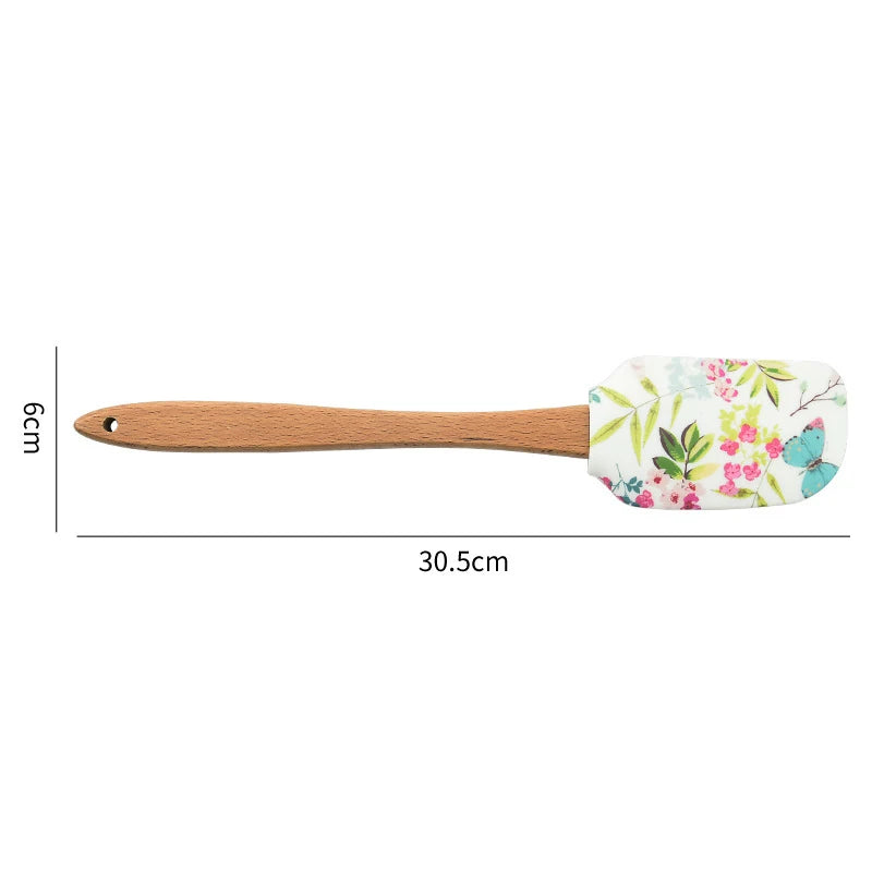 Utensilios de cocina de silicona antiadherentes con mango de madera, espátula, cuchara, juegos de cepillos, herramientas de cocina para hornear coloridas, 30,5 cm