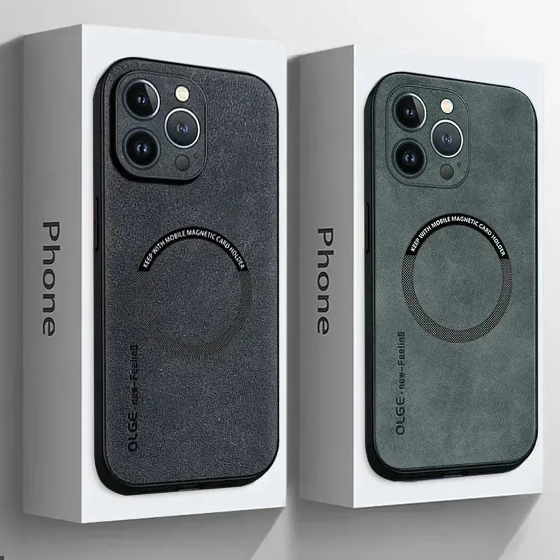 Para Magsafe fundas de teléfono de cuero de lujo a prueba de golpes para iPhone 17 16 15 14 13 12 11 Pro Max Plus cubierta de carga inalámbrica magnética