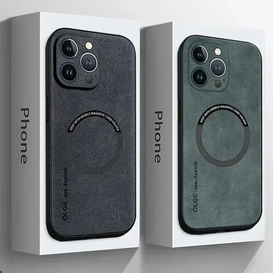 Para Magsafe fundas de teléfono de cuero de lujo a prueba de golpes para iPhone 17 16 15 14 13 12 11 Pro Max Plus cubierta de carga inalámbrica magnética
