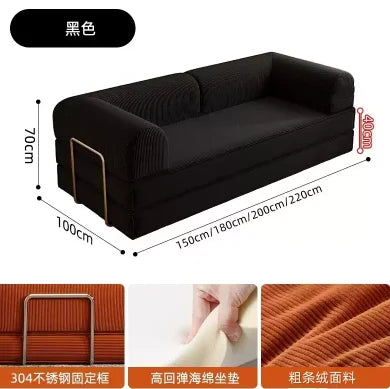 m Sofá italiano minimalista retro de pana de alta gama para sala de estar, sofá cama comprimido, transporte aéreo lavable m