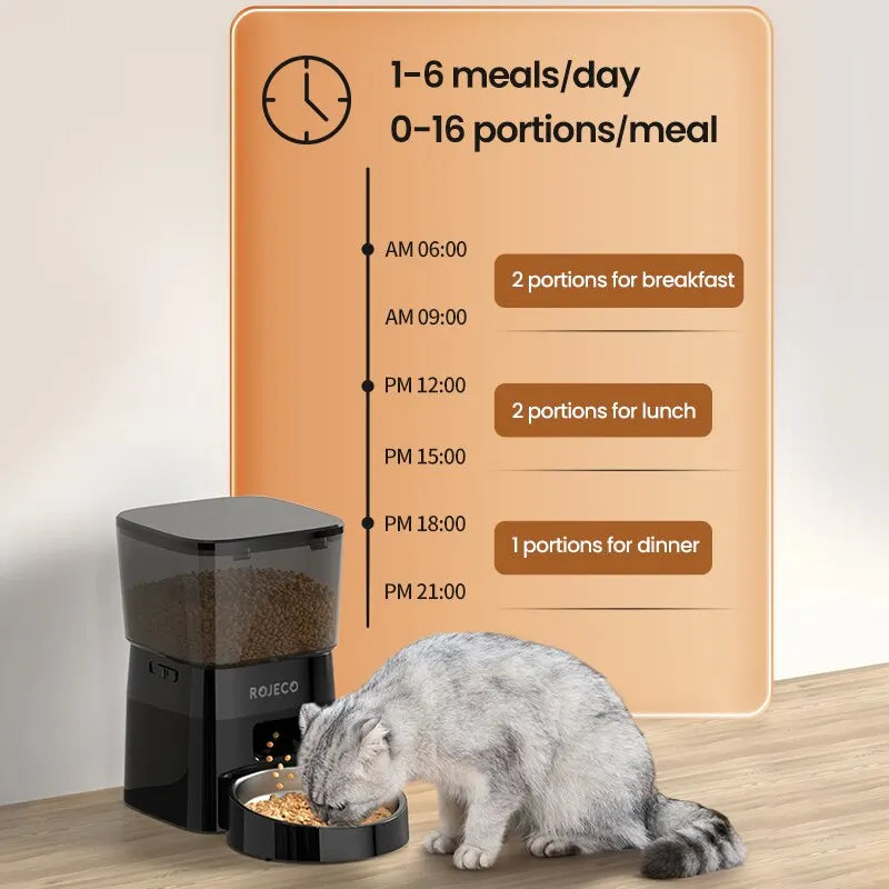 ROJECO-comedero automático para mascotas, versión con botón, dispensador automático de comida para gatos, accesorios, Control inteligente, alimentador para mascotas para gatos, comida seca para perros