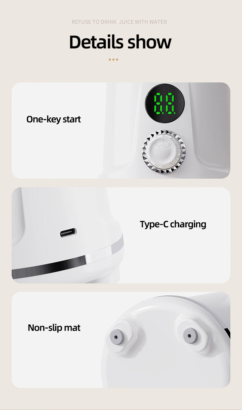 Licuadora Eléctrica Inalámbrica Portátil, 12 Cuchillas, 3000mAh, Exprimidor de Frutas, Uso Doméstico, Trituradora de Hielo, Mezcladora de Alimentos Auxiliar para Naranjas