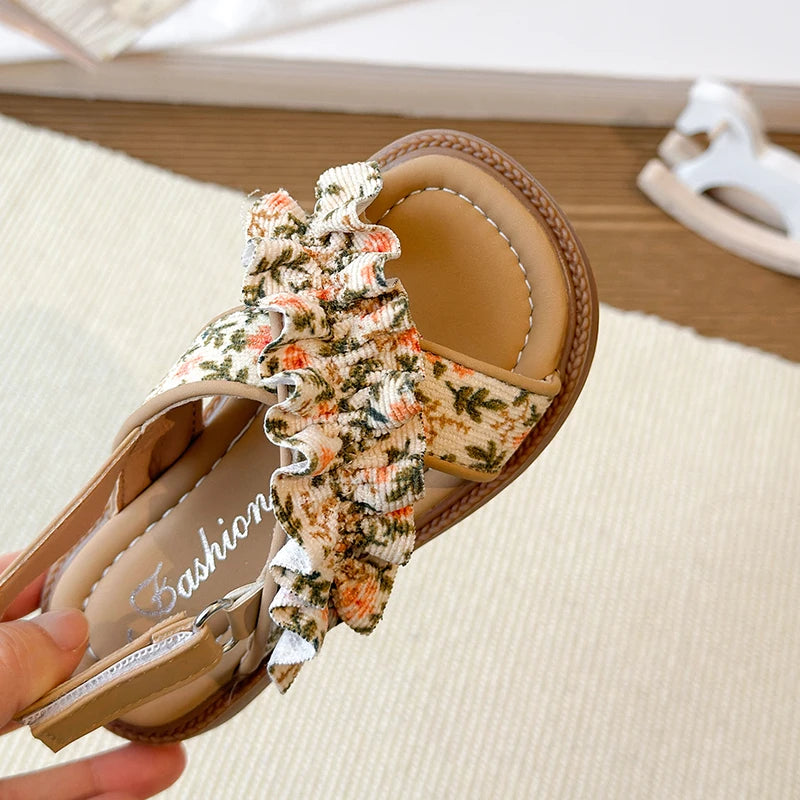 Sandalias de verano para niña, con punta abierta, con gancho y lazo, elegantes, zapatos planos para niños, colores sólidos, ligeros, cómodos, informales, para uso diario, zapatos para niños 23-33