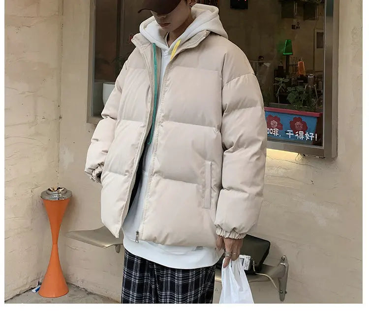 Ropa de calle Harajuku abrigo de invierno cálido para hombre Parka informal de Color sólido con cuello levantado chaqueta de invierno de gran tamaño para mujer