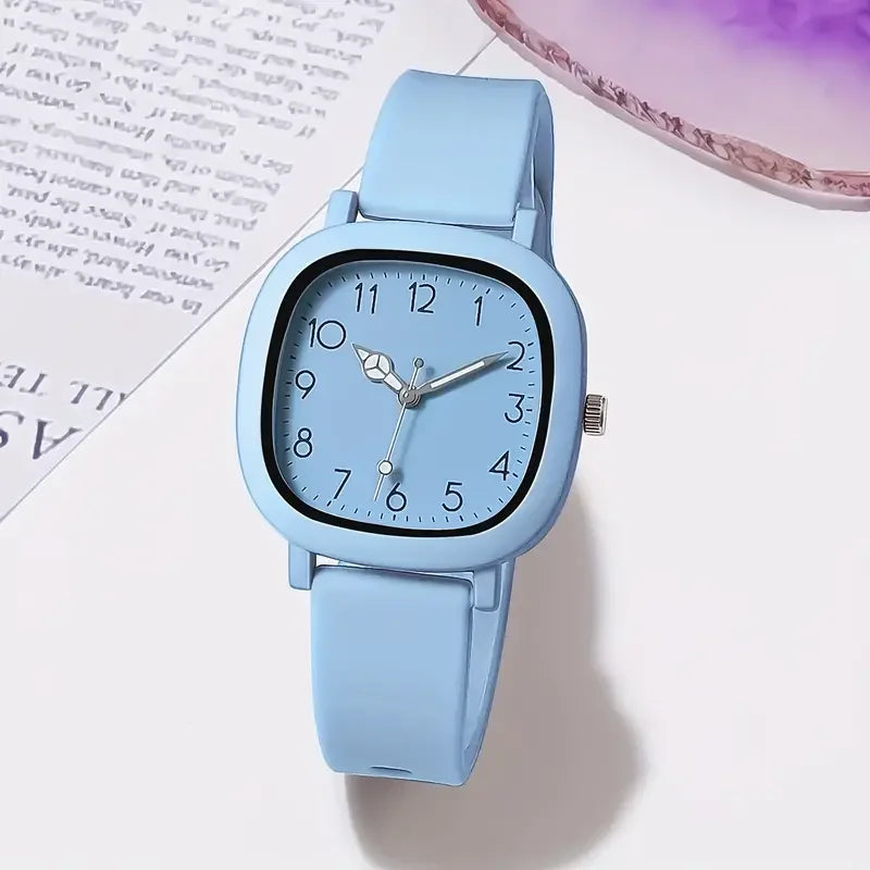 Relojes de Mujer con banda de silicona de Color caramelo a la moda, Reloj de pulsera de cuarzo con esfera cuadrada para Mujer, Reloj para niñas