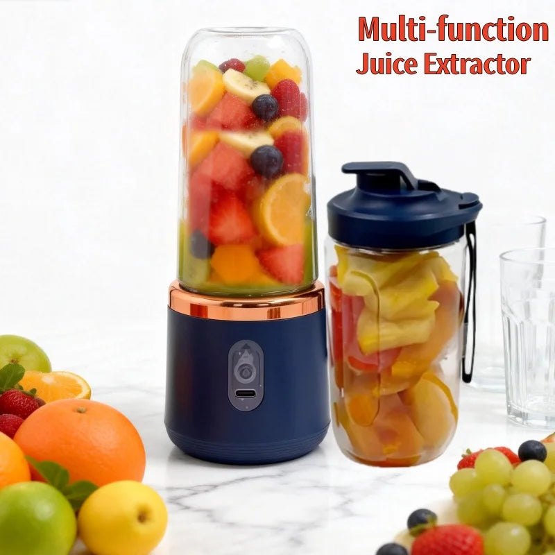 Licuadora Portátil de Doble Vaso, Exprimidor USB, Mezclador de Frutas para Smoothies, Batidos y Jugos, Procesador de Alimentos Compacto, Exprimidor de Naranjas