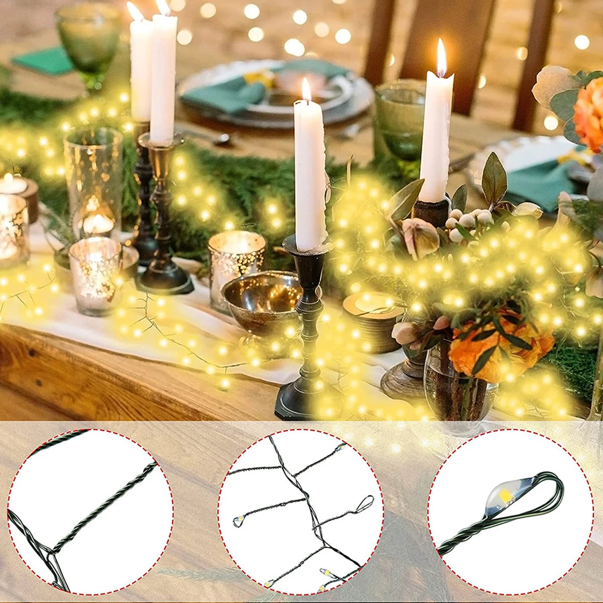 Guirnalda de luces LED de 6M-75M con forma de petardo, guirnalda de luces navideñas para jardín, fiesta, boda, decoración de árbol de Navidad