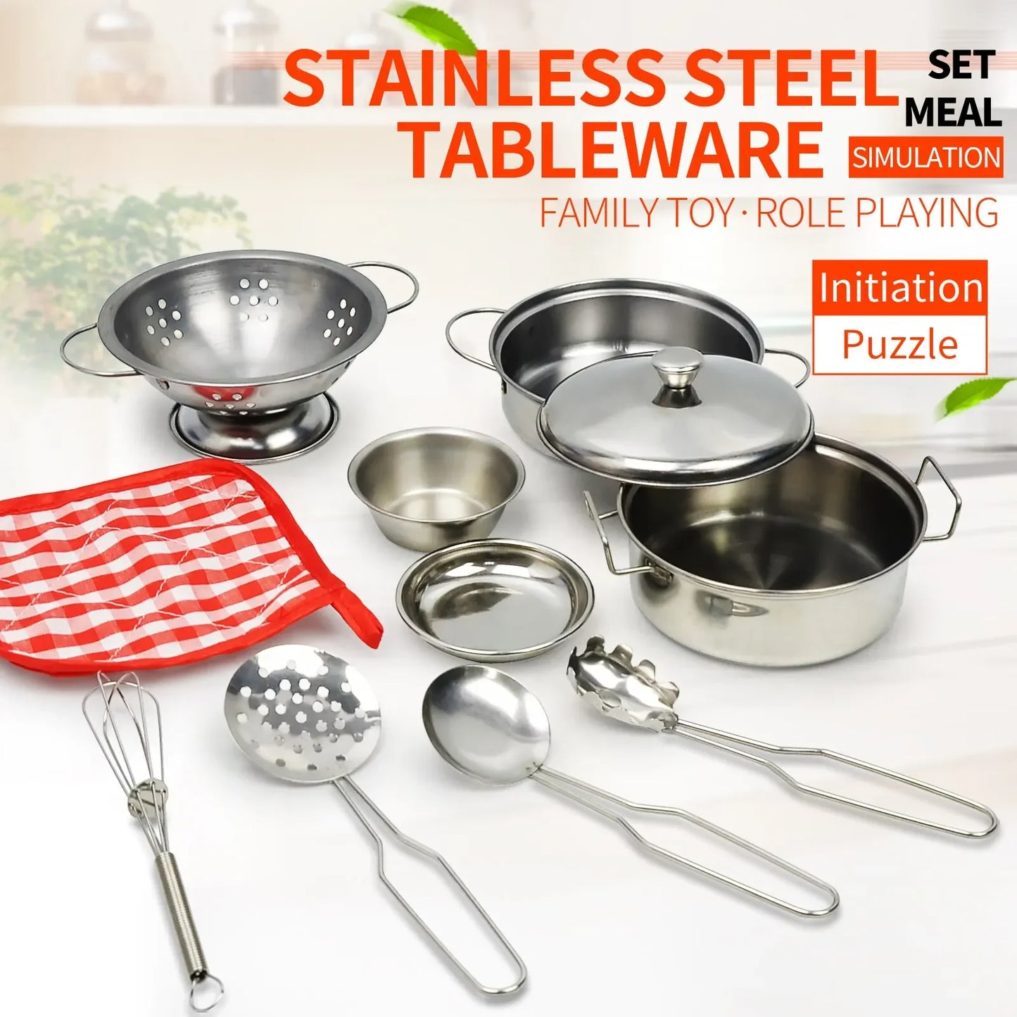 Accesorios para juego de imitación de cocina, juguetes con utensilios de cocina de acero inoxidable, juego de ollas y sartenes, utensilios de cocina, herramienta de aprendizaje para regalos