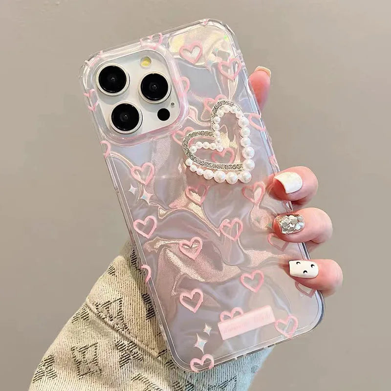 Funda de lujo 3D con perlas y corazón de amor para Realme 14 Pro Plus 14T 12 13 11 C31 C33 C21 C20 C11 C67 4G 5G 8 7 Pro C2