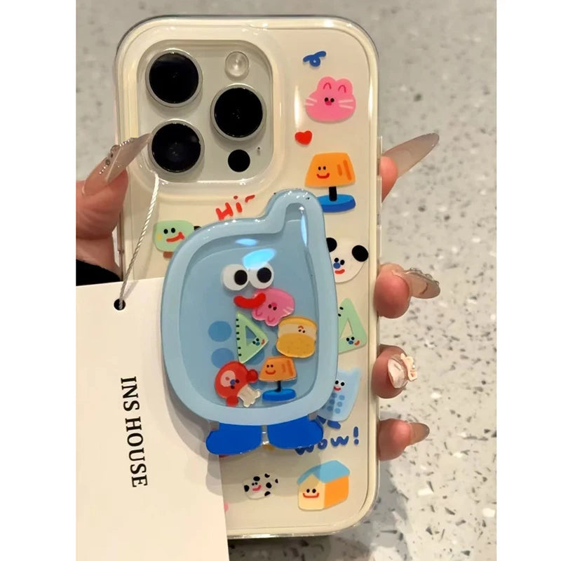 Para iPhone 17 Pro Max 16E 16 14 Plus 15 Pro Max 13 Mini 12 11 soporte Tok de agarre sacible de dibujos animados funda dura de acrílico blanco para teléfono