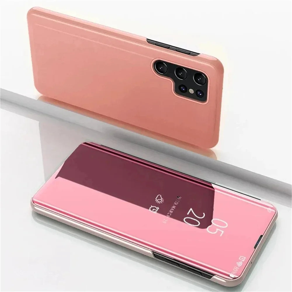 Funda para Samsung S24 S25 S23 S22 S21 S20 Ultra Funda de teléfono con tapa de espejo en Galaxy S24 S23 S22 S20 FE Note 20 10 Plus Funda con soporte