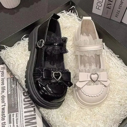 Zapatos de Cuero Mary Jane para Mujer, Primavera-Verano 2026, Color Sólido, Hebilla con Lazo de Mariposa, Plataforma, Punta Redonda, Estilo Casual JK Loli